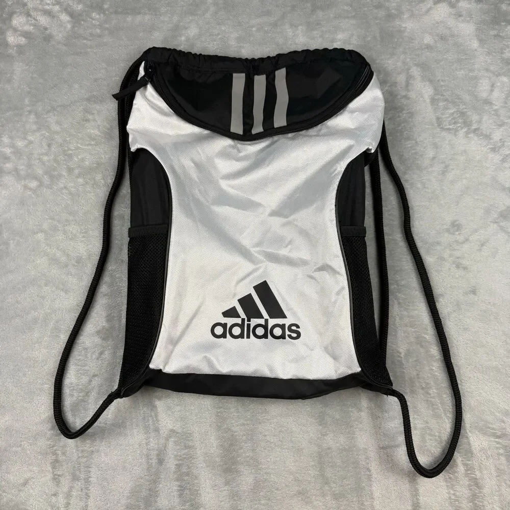 Adidas Alliance II Sackpack Drawstring Backpack Black White Zip Pocket